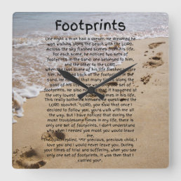 Footprints Prayer Poem Biblical Sand Square Wall Clock