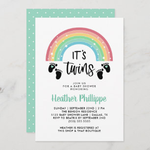 Footprints Rainbow It's Twins Baby Shower Invitation