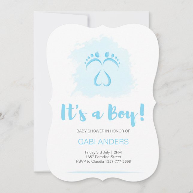 Footsteps baby shower invitation for boys (Front)