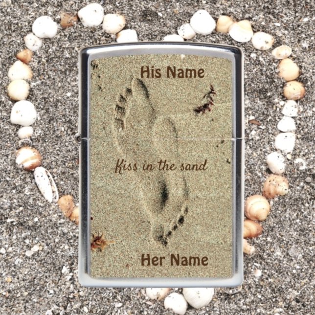 Footsteps Kiss in the Sand Lovers' Names Zippo Lighter (Creator Uploaded)