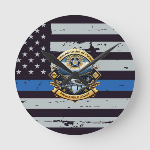 FOP Lodge 83 Thin Blue Line Round Clock