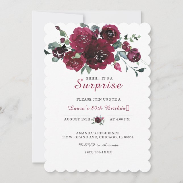 For 80th Birthday Surprise Party Invitation (Front)