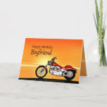 For a boyfriend, Motorcycle sunset birthday Card<br><div class="desc">A motorbike similar to a Harley standing by the sea with a glorious orange sunset. A great card for anybody who likes biking and motorcycles.See the whole range of cards for ages and relationships in my store. All artwork copyright Norma Cornes</div>