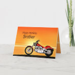 For a Brother, Motorcycle sunset birthday Card<br><div class="desc">A motorbike similar to a Harley standing by the sea with a glorious orange sunset. A great card for anybody who likes biking and motorcycles.See the whole range of cards for ages and relationships in my store. All artwork copyright Norma Cornes</div>