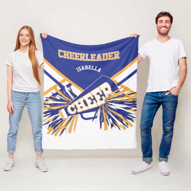 For a Cheerleader 📣 - Blue, Gold & White Fleece Blanket (In Situ)