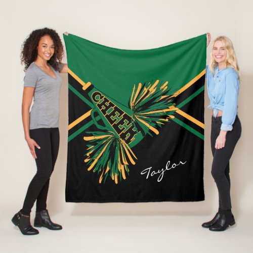 For a Cheerleader  _ Dark Green Gold  Black Fleece Blanket