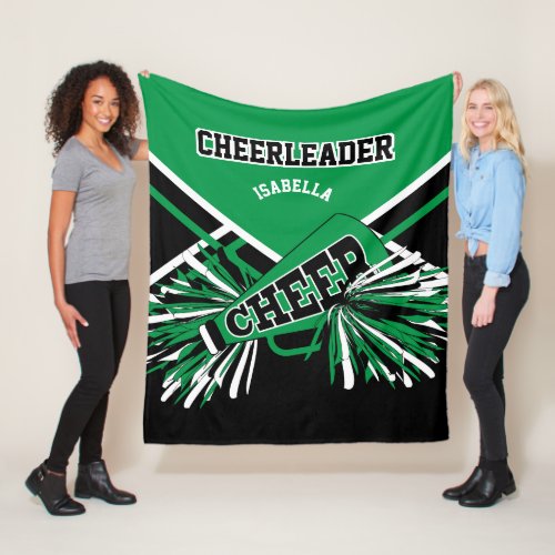 For a  Cheerleader _ Green White  Black Fleece Blanket