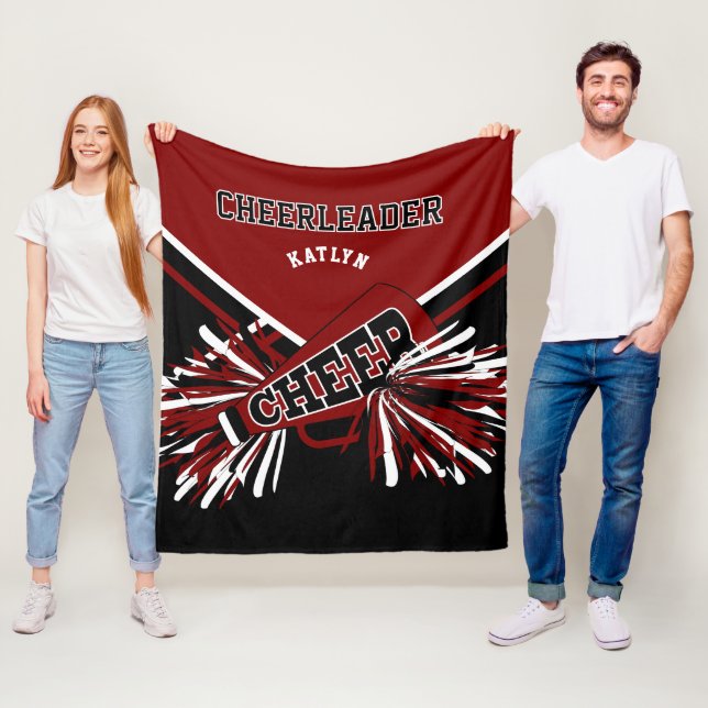 For a 📣 Cheerleader - Maroon, Black & White Fleece Blanket (In Situ)