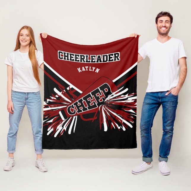 For a 📣 Cheerleader - Maroon, Black & White Fleece Blanket (In Situ)