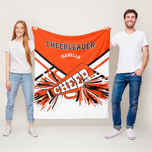 For a Cheerleader 📣 - Orange, Black & White Fleece Blanket (In Situ)