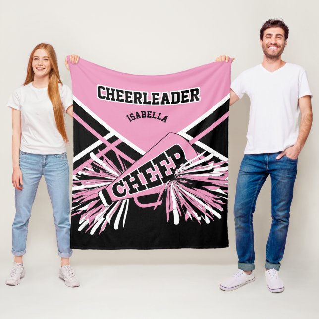 For a Cheerleader 📣- Pink, White & Black Fleece Blanket (In Situ)