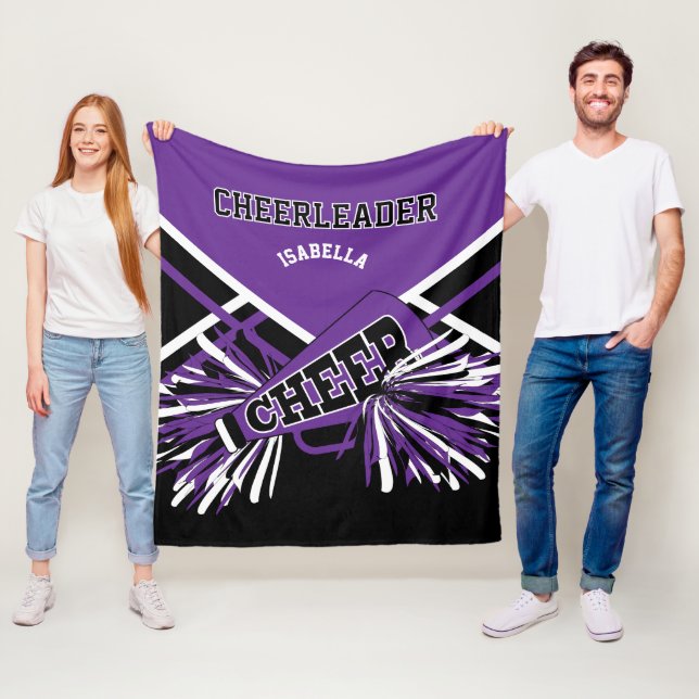 For a 📣 Cheerleader - Purple, White & Black Fleece Blanket (In Situ)