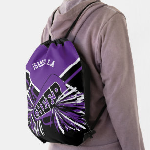 For a Cheerleader - White, Black and Purple Backpa Drawstring Bag