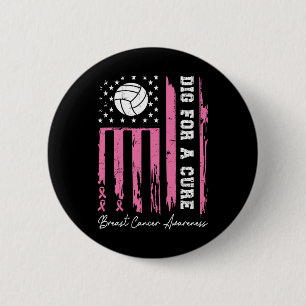 For A Cure Breast Cancer Awareness Ribbon Volleyba Button