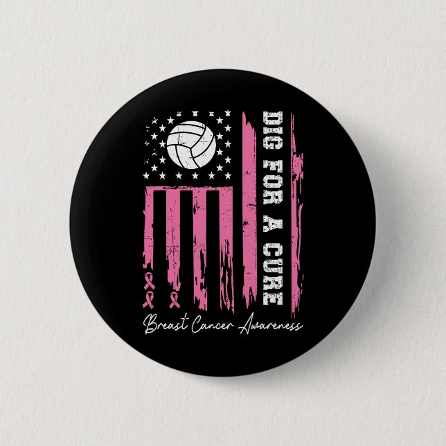 For A Cure Breast Cancer Awareness Ribbon Volleyba Button (Front)