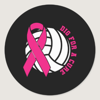 For A Cure Breast Cancer Awareness Volleyball Pink Classic Round Sticker