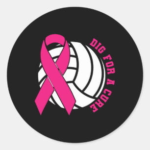 For A Cure Breast Cancer Awareness Volleyball Pink Classic Round Sticker