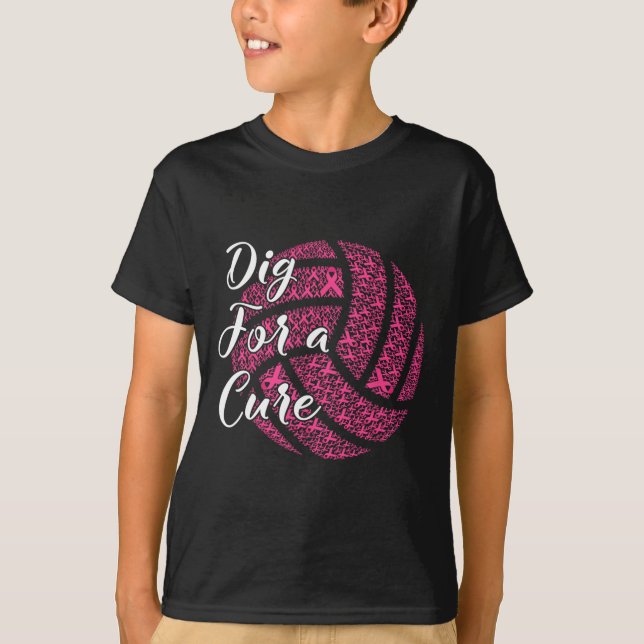 For A Cure Breast Cancer Awareness Volleyball Pink T-Shirt (Front)