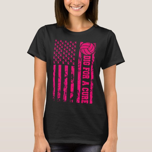 For A Cure Breast Cancer Volleyball Pink American  T-Shirt (Front)