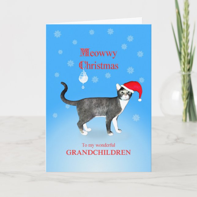 For a grandchildren, Meowwy Christmas cat Holiday Card (Front)