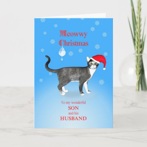 For a son and husband Meowwy Christmas cat Holiday Card