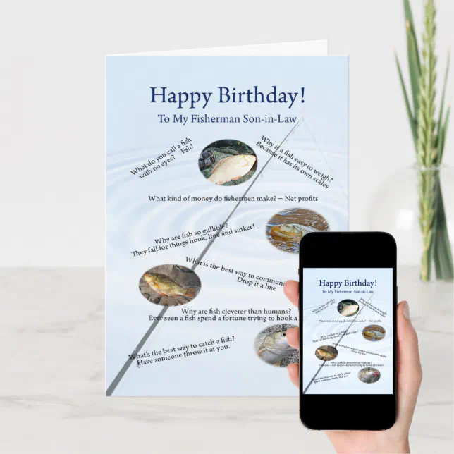 For a soninlaw, Fishing jokes birthday card Zazzle