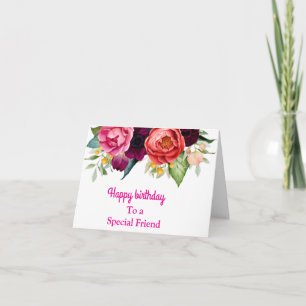 For a Special Friend Pink Yellow Roses Birthday Card