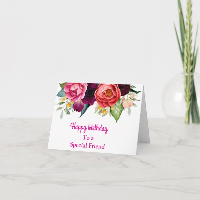 For a Special Friend Pink Yellow Roses Birthday Card (Front)