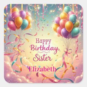 For a Special Sister Pink Red Roses Birthday Squar Square Sticker