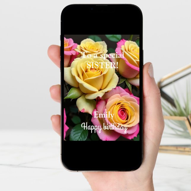 For a Special Sister Pink Yellow Roses Birthday Card (Front Digital)