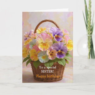 For a Special Sister Pink Yellow Roses Birthday Holiday Card