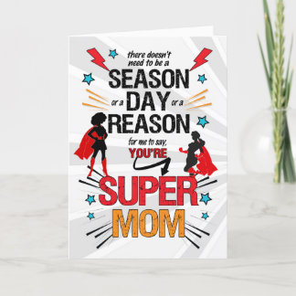 for a Super Mom Comic Book Theme Mothers Day Holiday Card