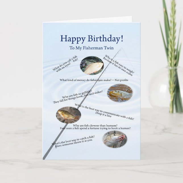 For a twin, Fishing jokes birthday card (Front)
