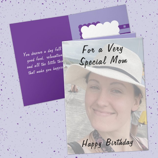For a very special mom photo purple birthday card (Creator Uploaded)