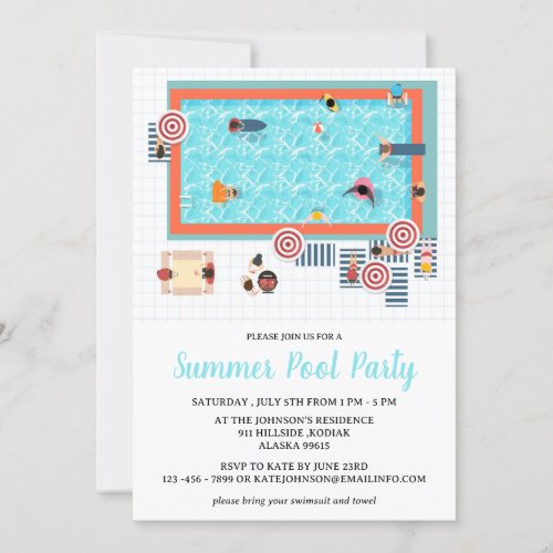 For Adult Summer Pool Party Invitation
