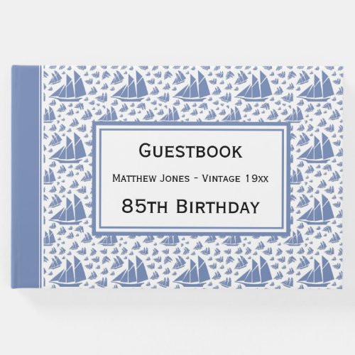 For all Ages  Birthday Blue White Nautical Pattern Guest Book