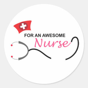 For an awesome nurse pink and black stethoscope classic round sticker
