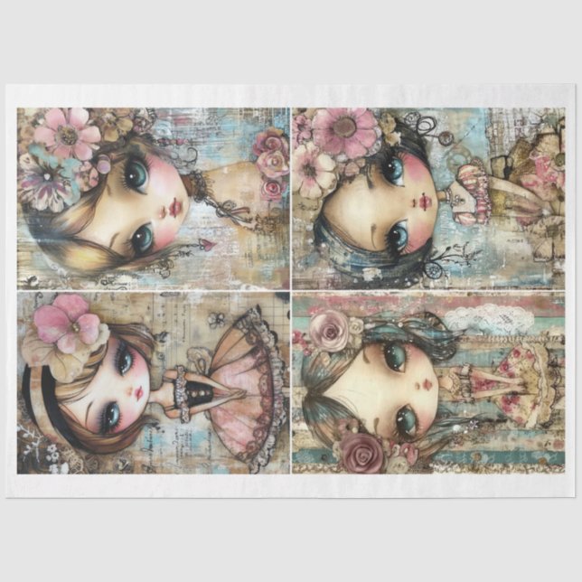 For Artists and Crafters Whimsical Girl Ephemera Tissue Paper (Front)