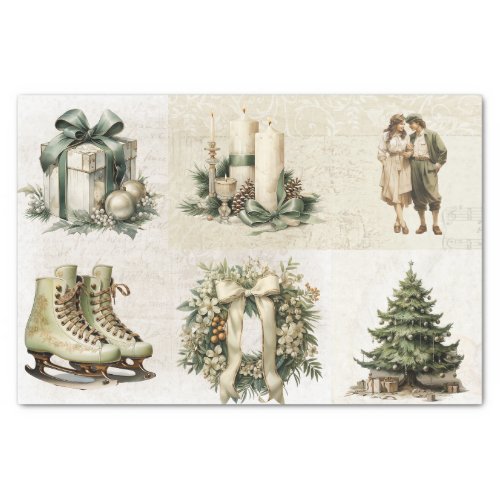 For Artists Vintage Christmas Trees Presents Skate Tissue Paper