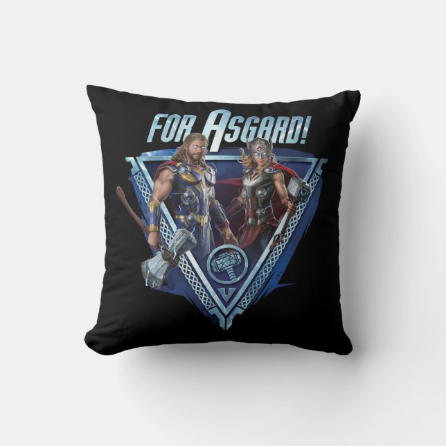 For Asgard! Thor and Mighty Thor Graphic Throw Pillow (Front)