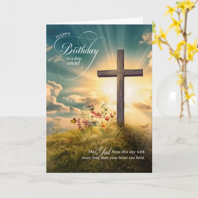 For Aunt Christian Birthday Cross on Hill Card (Yellow Flower)