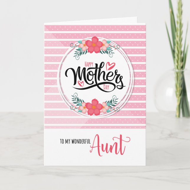 For Aunt on Mother's Day Pink Bontanical Card (Front)