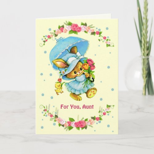 For Aunt on Mothers Day Vintage Bunny Card