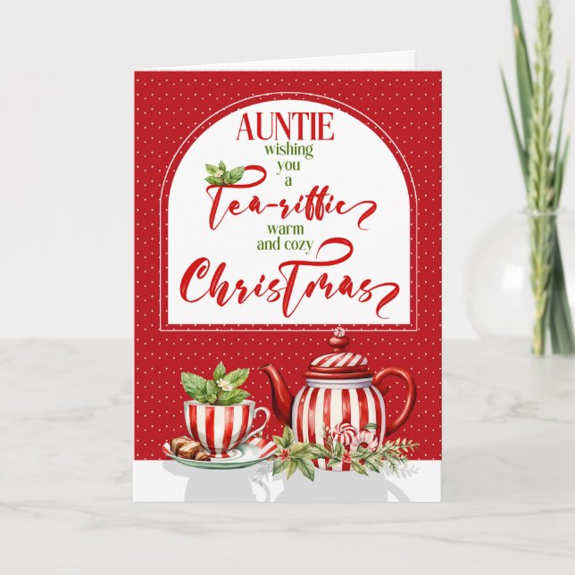 for Auntie Tea and Peppermint Christmas Holiday Card (Front)