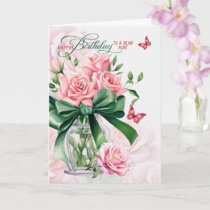for Aunt's Birthday Pink Roses and Butterflies Card