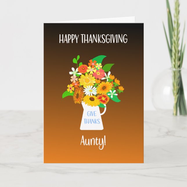 For Aunty Thanksgiving Bouquet of Flowers Card (Front)