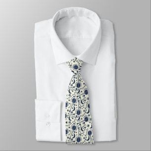 For Banjo Players Blue and Cream Folk Art Pattern Neck Tie