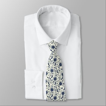 For Banjo Players Blue And Cream Folk Art Pattern Neck Tie by AwkwardDesignCo at Zazzle