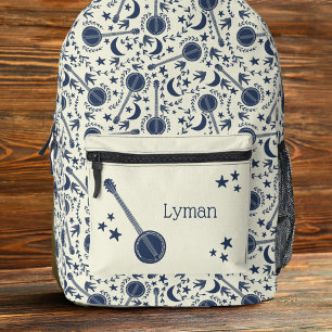 For Banjo Players Blue and Cream Folk Art Pattern Printed Backpack