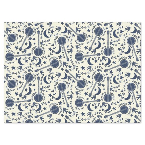 For Banjo Players Blue and Cream Folk Art Pattern Tissue Paper